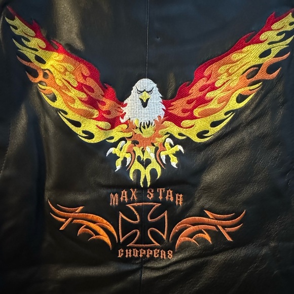 Leather Biker Moto Jacket Custom Embroidered Eagle Motorcycle Lined Medium - Picture 16 of 16